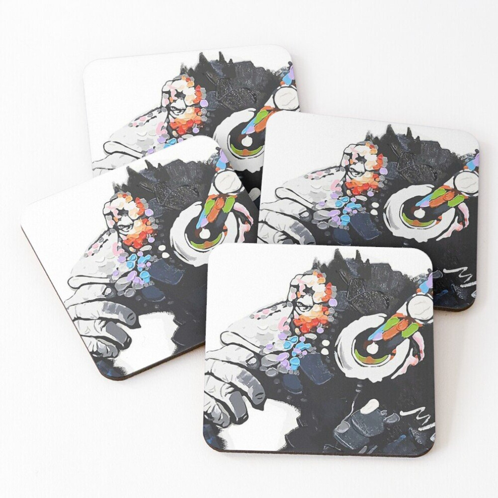Leather Coasters Banksy DJ Monkey Thinker with Headphones Set of 4 / 4 x 4 inch