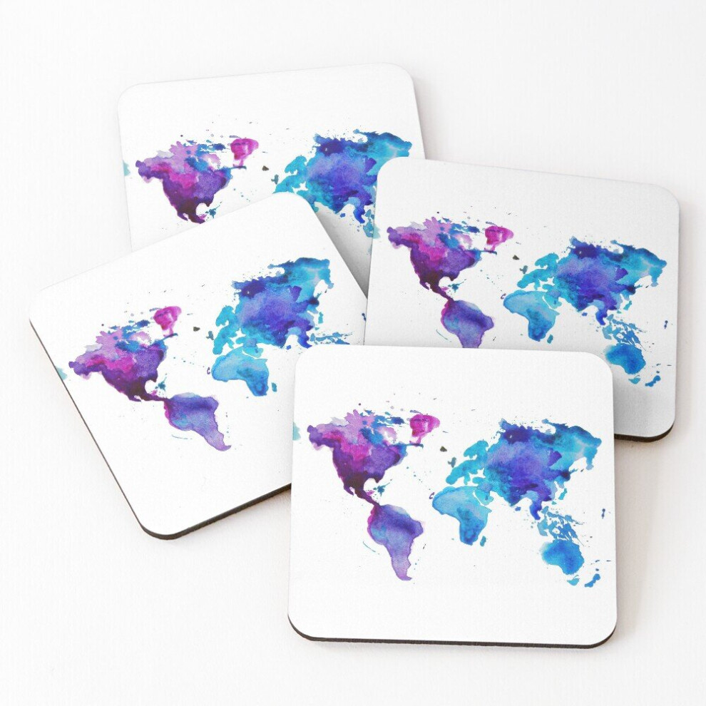 Leather Coasters Watercolor Map of the World Set of 4 / 4 x 4 inch-image-OPC-PCGW2ZN-NEW