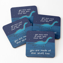 Leather Coasters Set of 4 – You Are Made of Star Stuff, Too – Plesiosaur Nessie 4x4 in, Non-Slip Drink Coasters