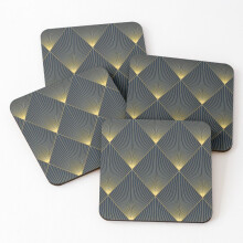 Leather Coasters Art Deco sophisticated diamond pattern navy and gold Set of 4 / 4 x 4 inch