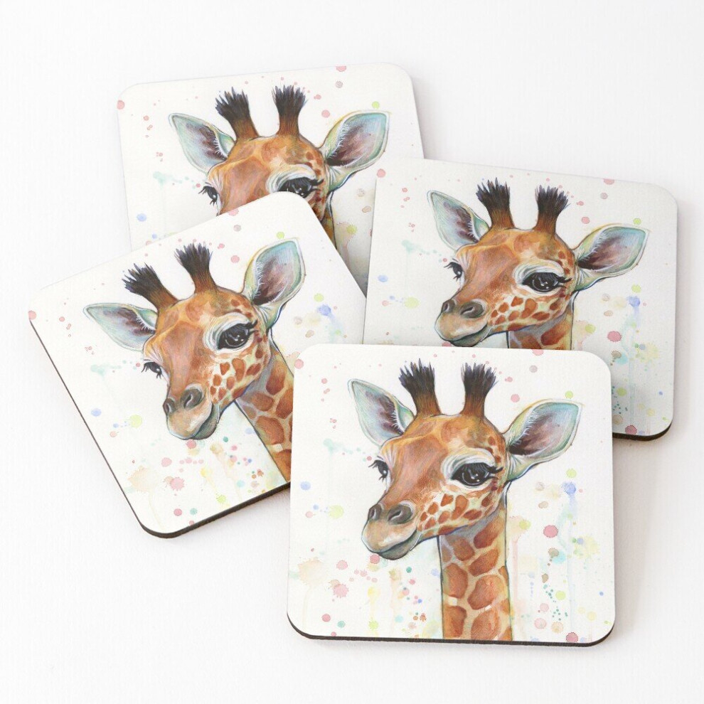Leather Coasters Baby Giraffe Watercolor Painting, Nursery Art Set of 4 / 4 x 4 inch-image-OPC-PCGW5KJ-NEW