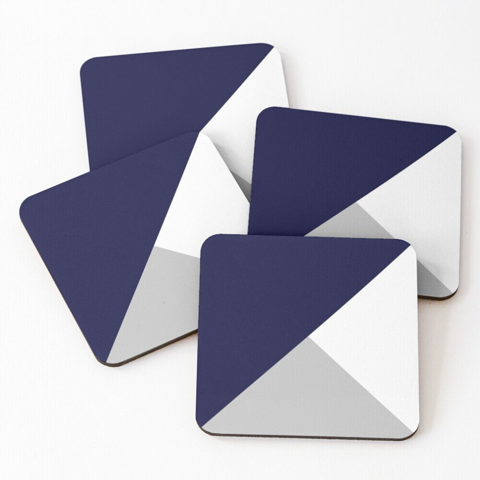 Leather Coasters Tricolor Navy Blue Silver Gray And White Set of 4 / 4 x 4 inch