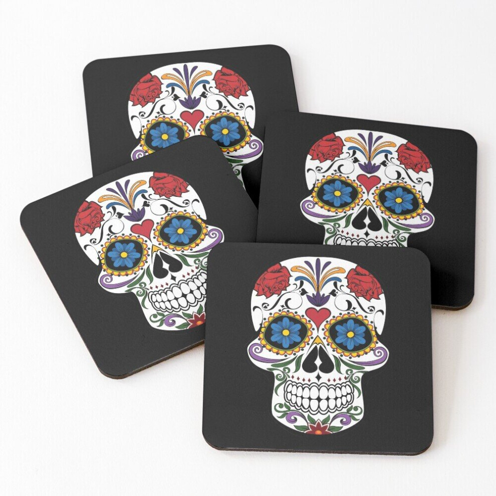 Whibos Leather Coasters Sugar Skull Set Of 4 / 4 X 4 Inch
