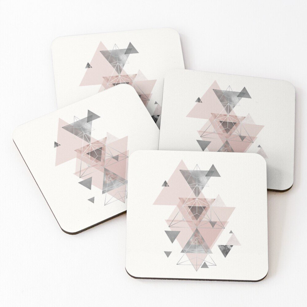 Leather Coasters Abstract Geo in blush pink and grey Set of 4 / 4 x 4 inch-image-OPC-PCGW677-NEW