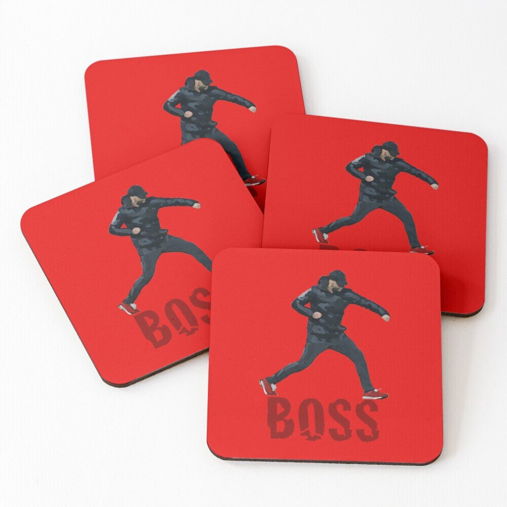 Leather Coasters Jurgen Klopp colour 'BOSS' fist pump celebration artwork Set of 4 / 4 x 4 inch