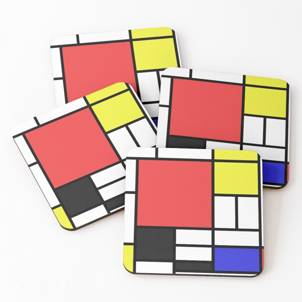Leather Coasters Mondrian Set of 4 / 4 x 4 inch-image-OPC-PCGW5YC-NEW