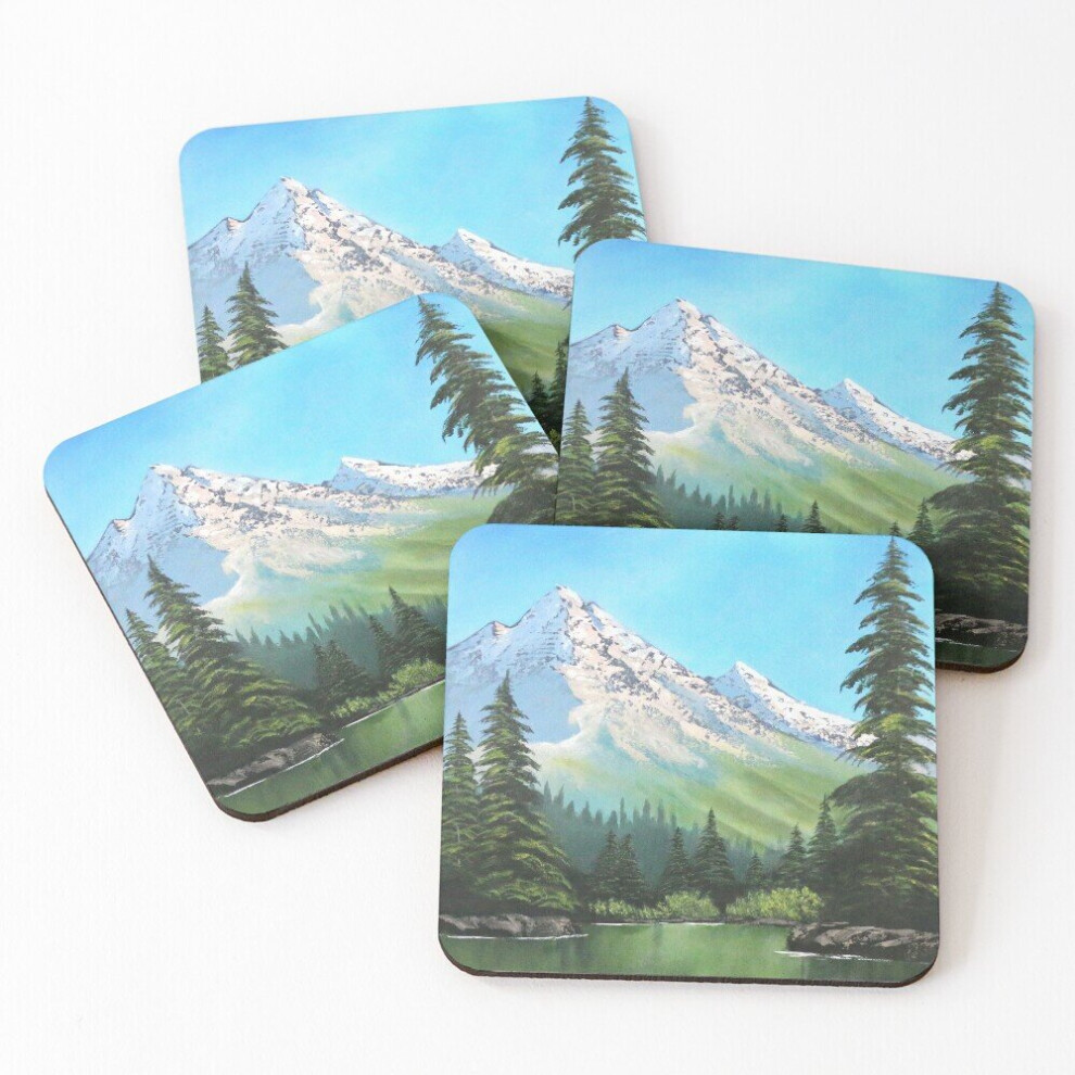 Leather Coasters Bob Ross Inspired Landscape - Mountain Art Set of 4 / 4 x 4 inch