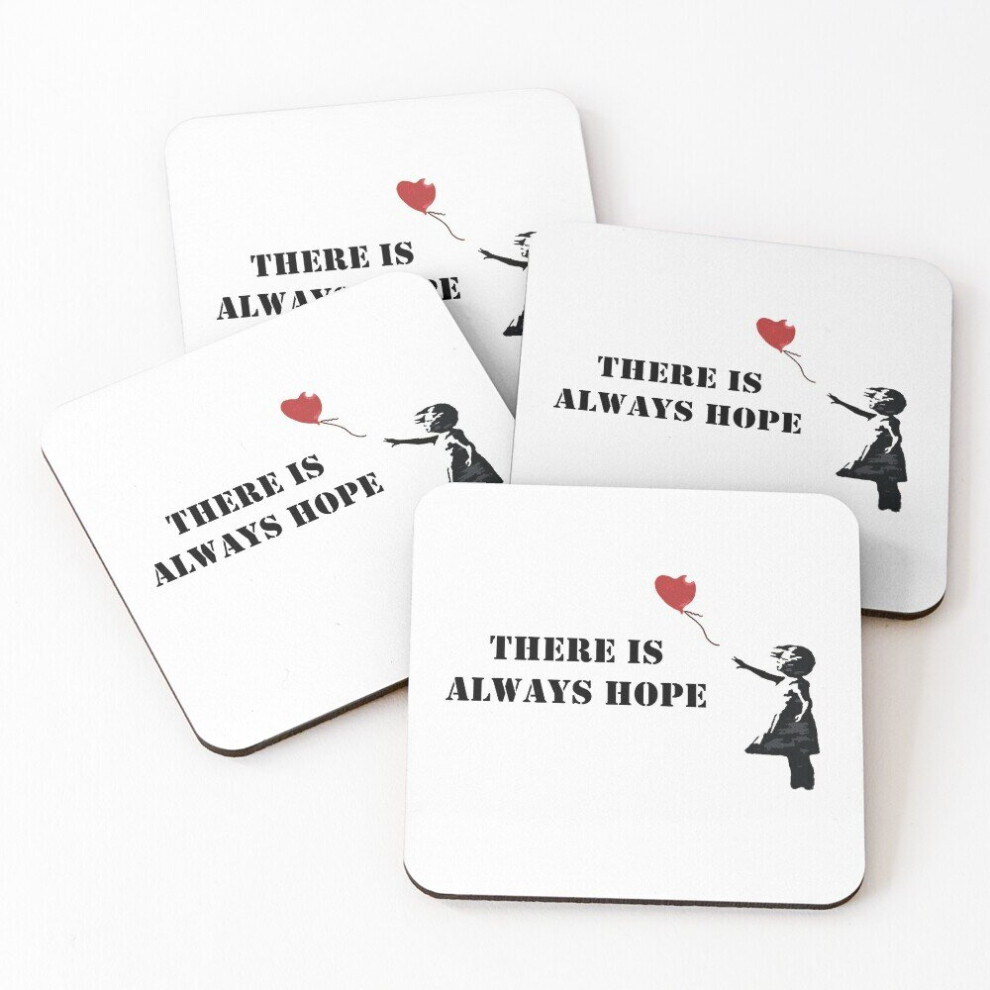 Leather Coasters Banksy: There is always hope Set of 4 / 4 x 4 inch