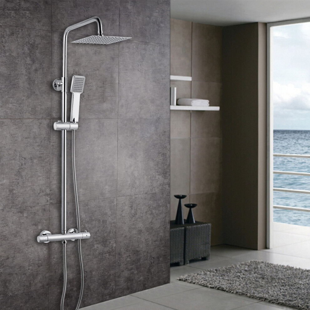 (200x200mm) AICA Thermostatic Shower Mixer Silver Chrome Square Set