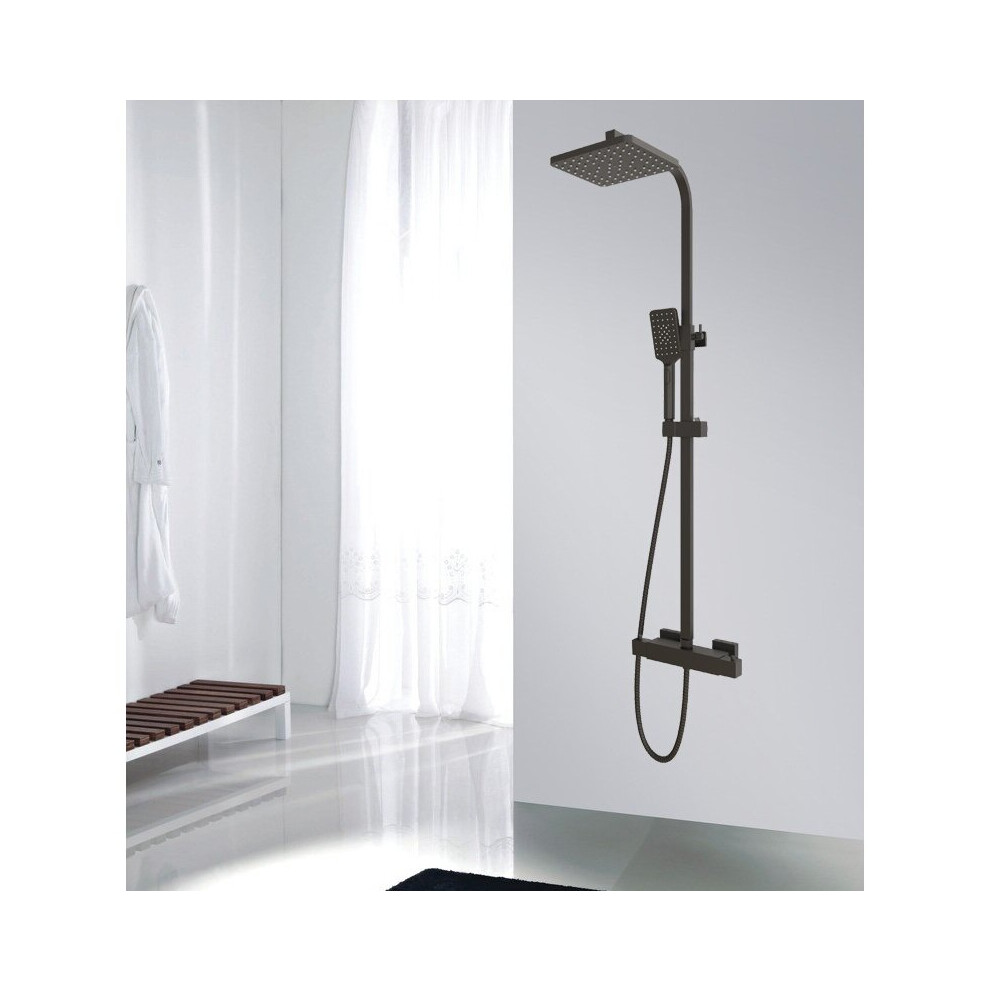 (220x220mm) AICA Thermostatic Shower Mixer Matte Black Square Set