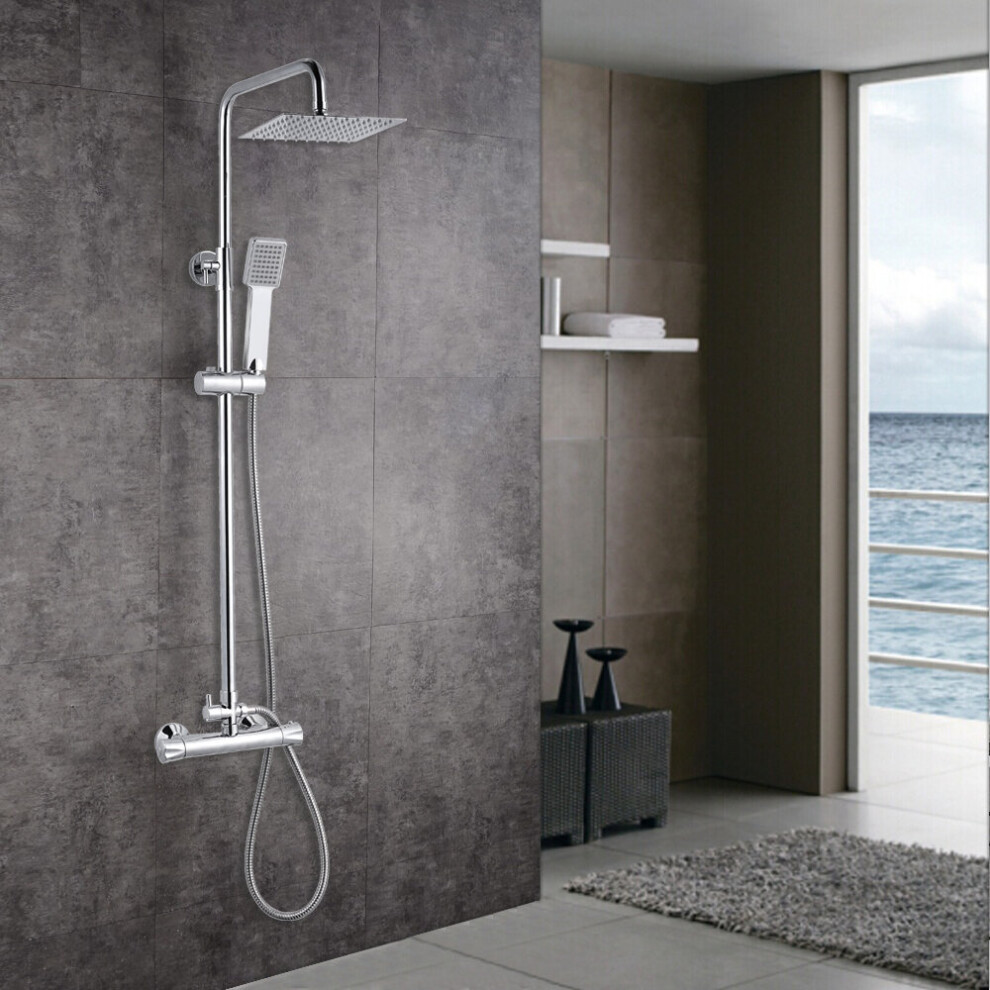 (200x200mm) AICA Thermostatic Shower Mixer Silver Chrome Square Set