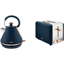 Tower T10044MNB Cavaletto Pyramid Kettle with Fast Boil, Detachable Filter, 1.7 Litre & T20036MNB Cavaletto 2-Slice Toaster with Defrost/Reheat, S