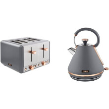 Cavaletto 4 Slice Toaster, Grey and Rose Gold & Cavaletto Pyramid Kettle with Fast Boil, Detachable Filter, 1.7 Litre, 3000 W, Grey and Rose Gold