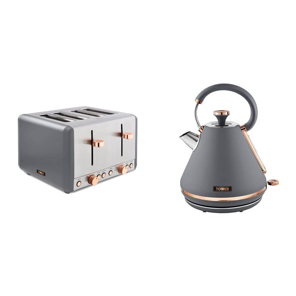 Cavaletto 4 Slice Toaster, Grey and Rose Gold & Cavaletto Pyramid Kettle with Fast Boil, Detachable Filter, 1.7 Litre, 3000 W, Grey and Rose Gold