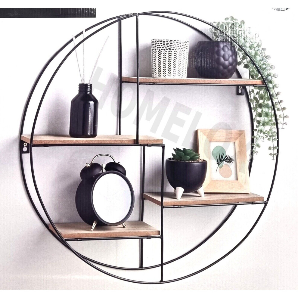 Black Metal and Wood Shelving Storage Shelf Rack Display Wall Decor