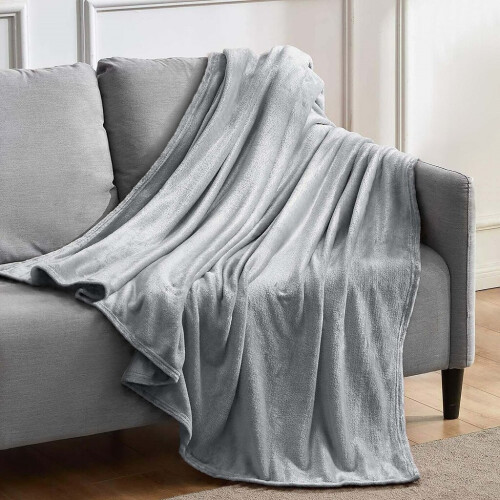 (Silver ) Fleece Blanket Double Size Ultra Soft Throw Blanket