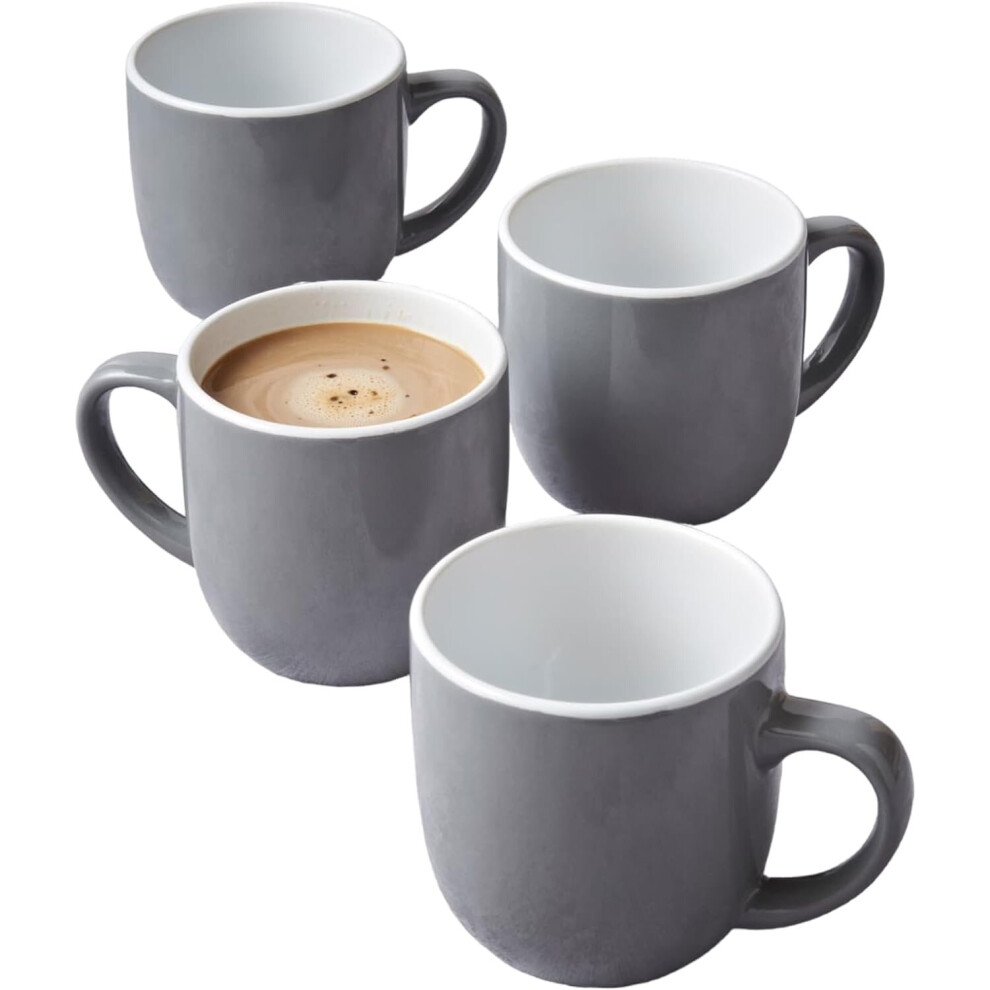 Glossy Set of 4 Tea Coffee Mugs Cups Kitchenware Quality Stoneware Hot Drink Mug Set GREY