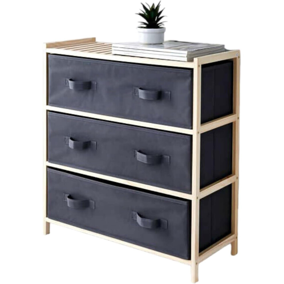 3 Drawer Canvas Unit Elegant Storage Fabric Drawers with Wood Top