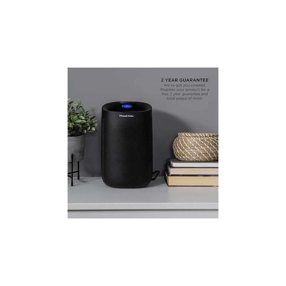 Russell Hobbs  Ozone Free, 750ml/day 2 in 1 Black Dehumidifier/Air Purifier with HEPA Filter,20m2 Room Size, LED Lighting & Captures Bacteria