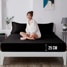 (Black, Double (137 x 190 cm)) Extra Deep 25cm Fitted Sheet Elastic Bed Sheets for Mattress Single Double King Size
