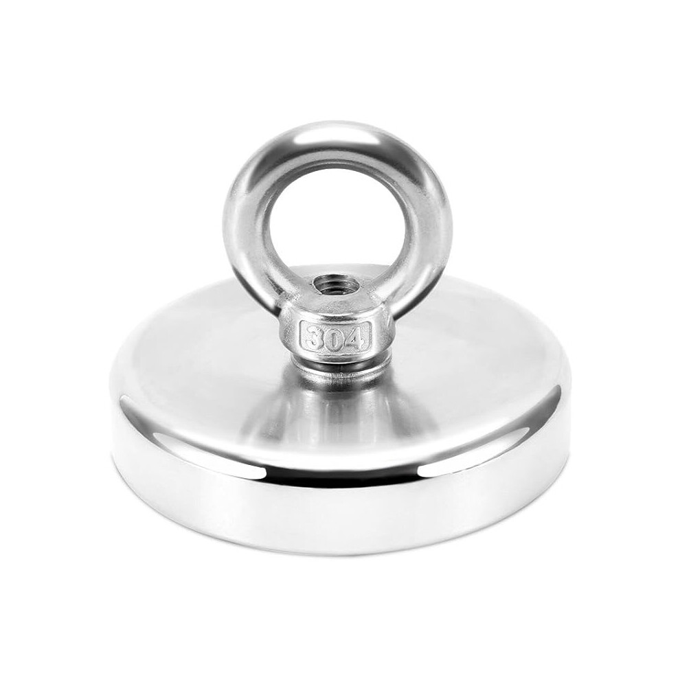 750 Lbs Pulling Force Rare Earth Magnet, Super Strong Neodymium Fishing Magnets With Countersunk Hole Eyebolt Diameter 3.54 Inch 7653844156537