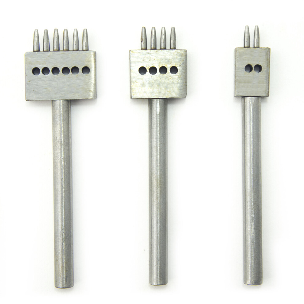 HAND Set of 3 2/4/6 Prong Metal Diamond DIY Leather Craft Prong Row Hole Punches for Stitching, Sewing, Lacing and Perforation