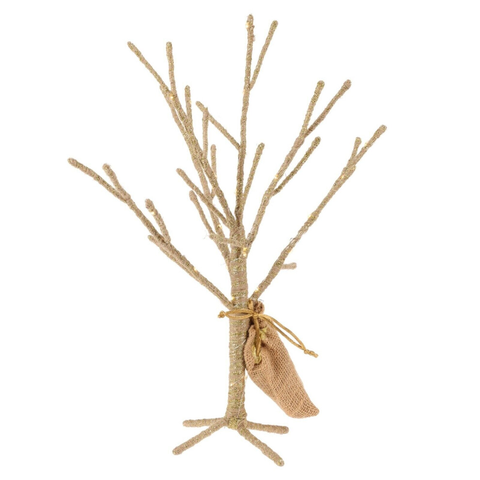 (40cm Gold ) 40/50cm Light Up LED 30 Lights Artificial Xmas Twig Tree Branches Jute Bag Gift