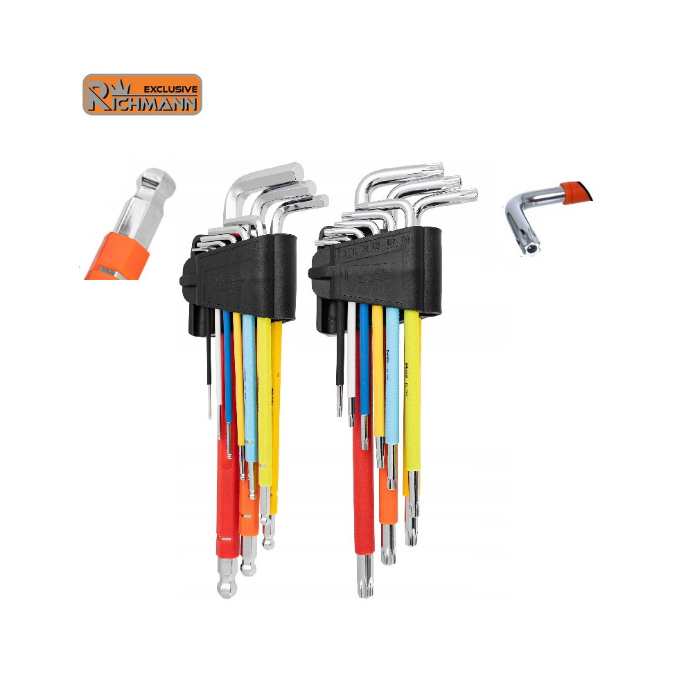 Richmann Torx Tamperproof And Hex Ball Long Arms Keys Set 18Pcs 5906741666411
