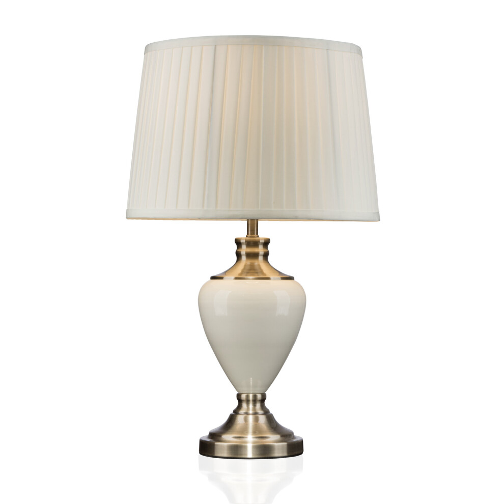 Hepburn Large Ceramic Table Lamp with Pleated Shade - Cream & Brass