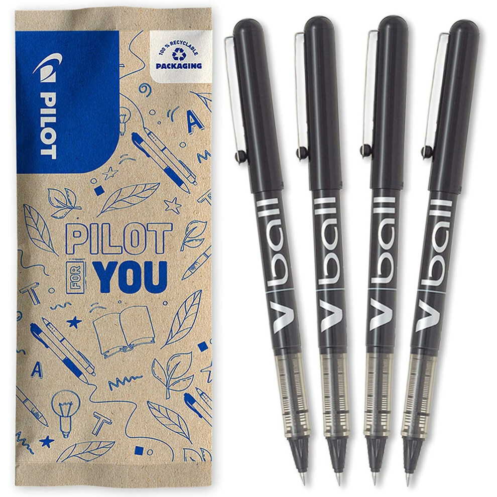 Pilot - V-Ball Rollerball Pen - Medium - Black- Pack of 4