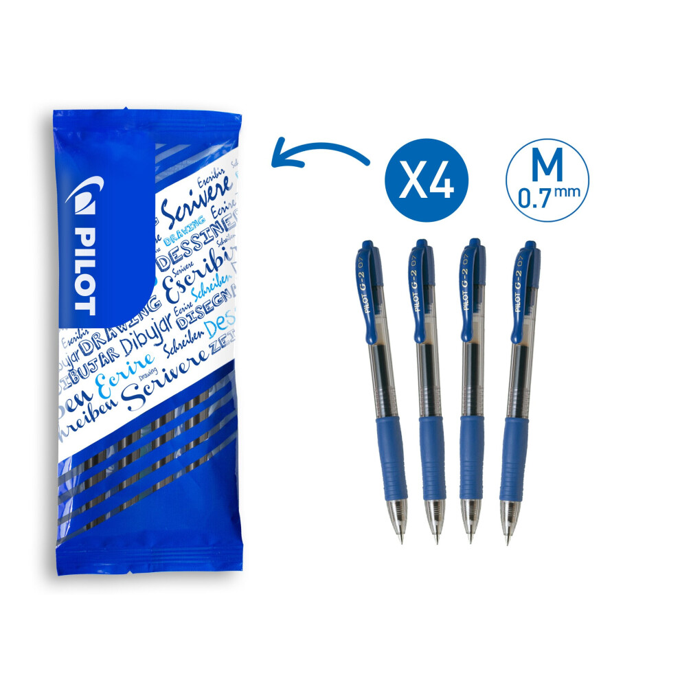 Pilot Frixion Medium g2 0 7 mm gel pen - Pack of 4 - Blue