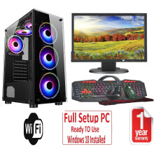 (INTELCORE i3, GT1030 2GB) GAMING PC BUNDLE : INTEL CORE/16GB RAM/1TB + 128GB SSD/NIVIDIA GEFORCE/19" MON/WINDOWS 10/MIRAGE 6 FANS
