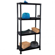 Black 4 Tier Plastic Shelving Unit Storage Racking Shelves Garage Shed