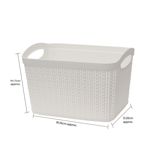 JVL Knit Design Loop Plastic Rectangular Small Storage Basket with Handles, Ivory, 20 x 26 x 17 cm, 6.6 Litres 2