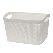 JVL Knit Design Loop Plastic Rectangular Small Storage Basket with Handles, Ivory, 20 x 26 x 17 cm, 6.6 Litres