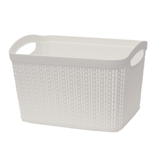 JVL Knit Design Loop Plastic Rectangular Small Storage Basket with Handles, Ivory, 20 x 26 x 17 cm, 6.6 Litres