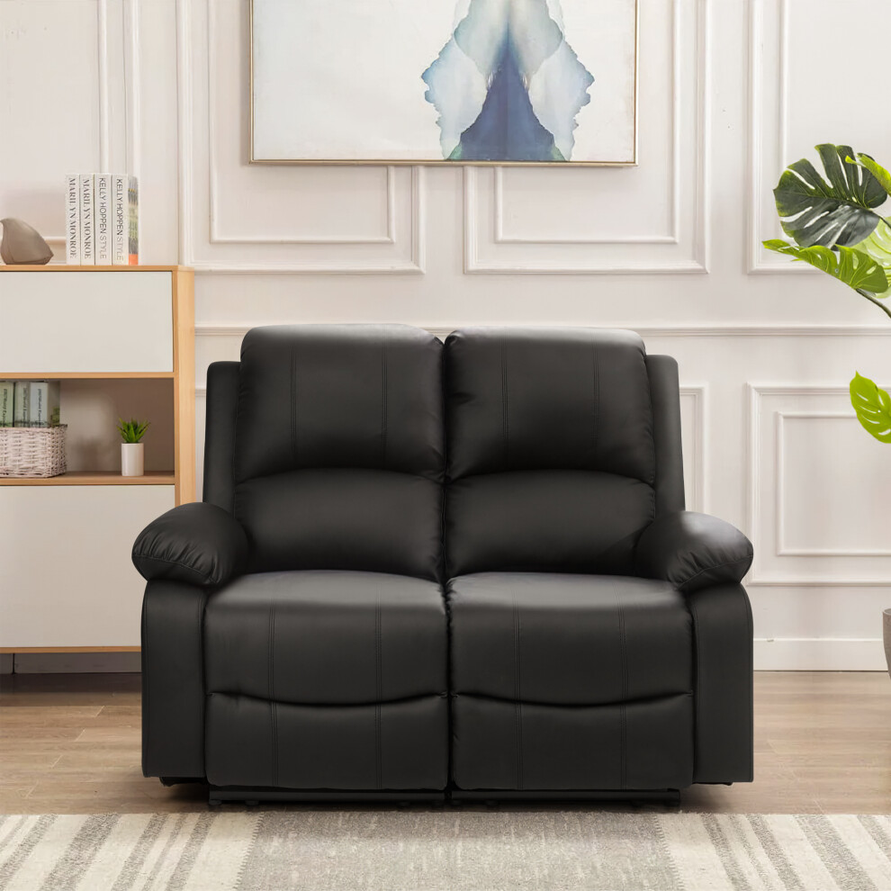 (Black, 2 Seat Only) Reclining Luxury Leather Sofa Set In Choice of colours- 3 Piece, 2 Piece, Armchair