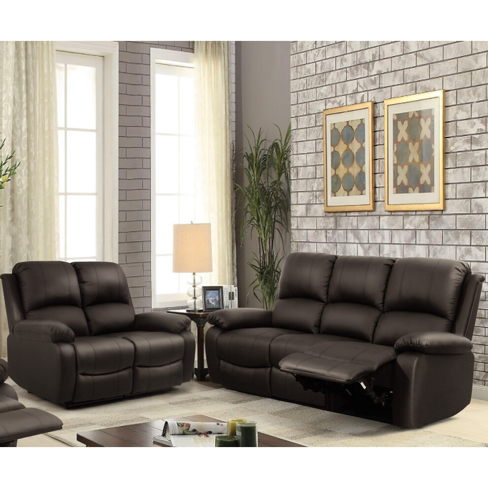 (Brown, 3+2 Set) Reclining Luxury Leather Sofa Set In Choice of colours- 3 Piece, 2 Piece, Armchair