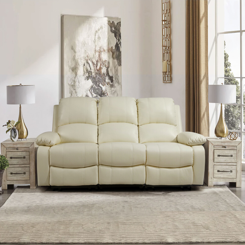 (Ivory, 3 Seat Only) Reclining Luxury Leather Sofa Set In Choice of colours- 3 Piece, 2 Piece, Armchair