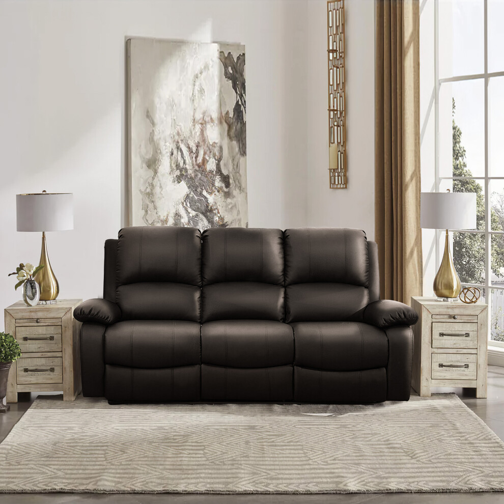 (Brown, 3 Seat Only) Reclining Luxury Leather Sofa Set In Choice of colours- 3 Piece, 2 Piece, Armchair