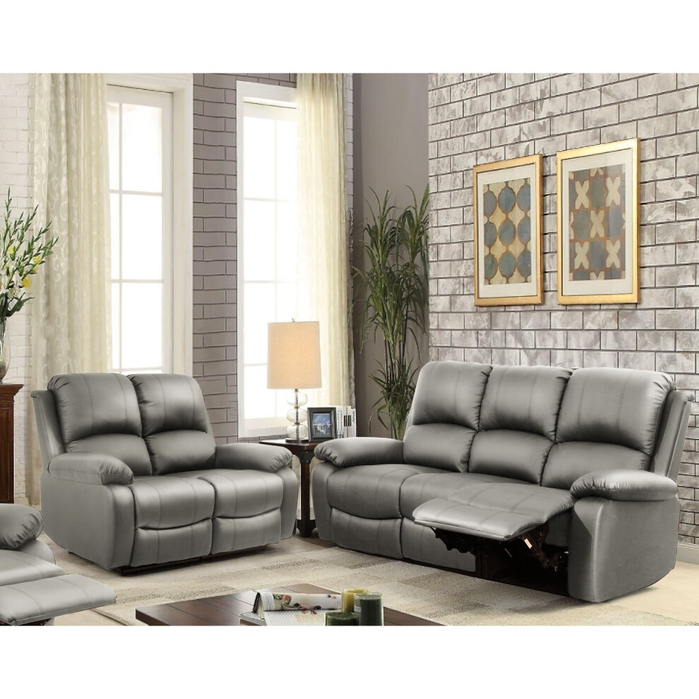 (Light Grey, 3+2 Set) Reclining Luxury Leather Sofa Set In Choice of colours- 3 Piece, 2 Piece, Armchair