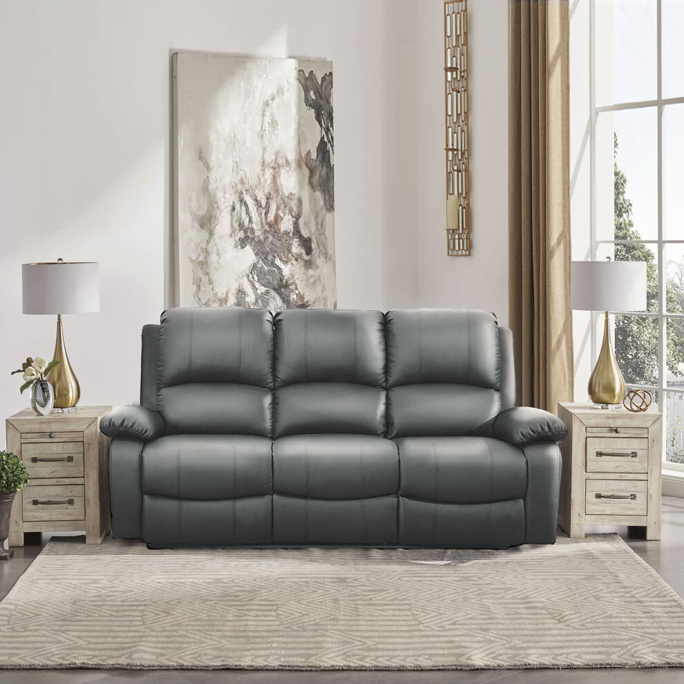 (Dark Grey, 3 Seat Only) Reclining Luxury Leather Sofa Set In Choice of colours- 3 Piece, 2 Piece, Armchair