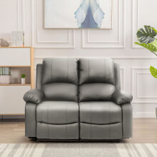 (Light Grey, 2 Seat Only) Reclining Luxury Leather Sofa Set In Choice of colours- 3 Piece, 2 Piece, Armchair