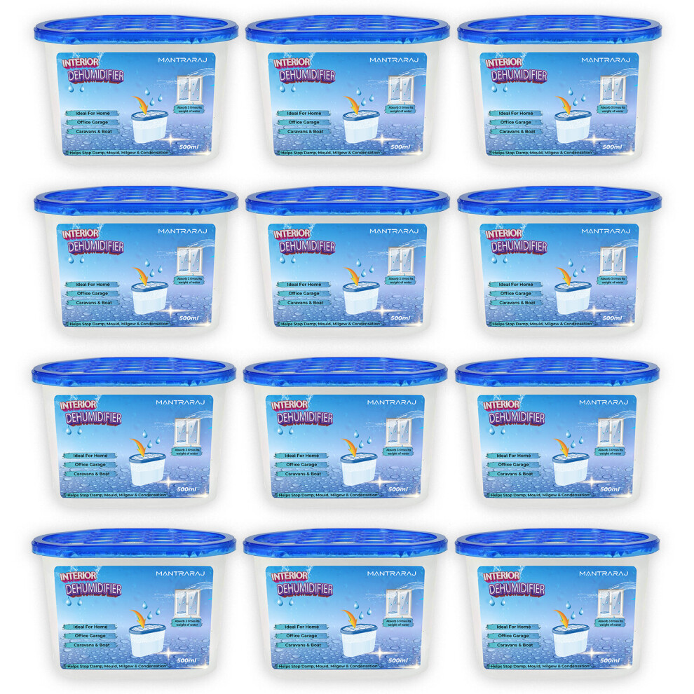 (Pack Of 12) MantraRaj Interior Dehumidifiers 500ml For Home Damp Moisture Absorber Condensation Remover Disposable Dehumidifier