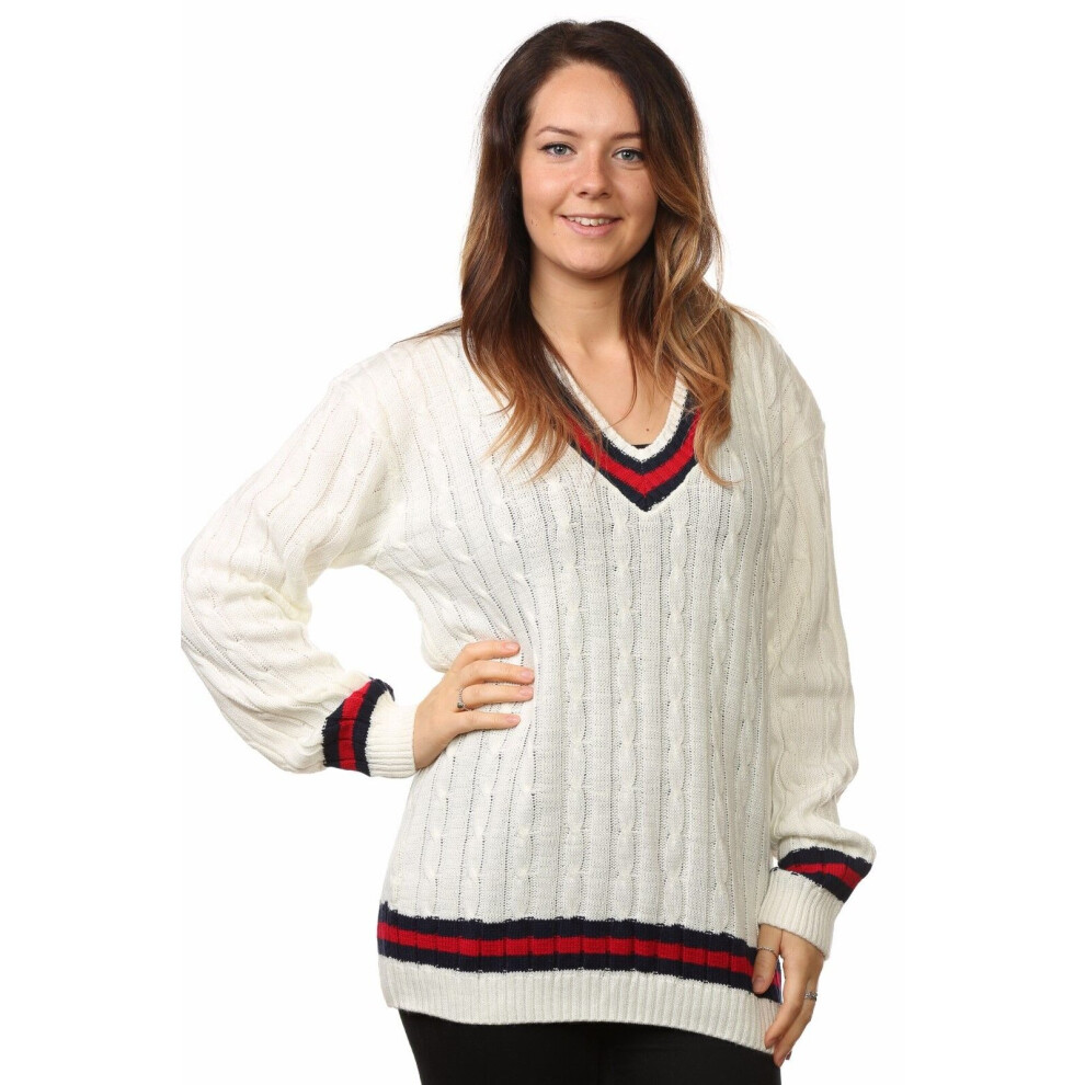 (M) Ladies Mens Cricket Cable Knitted Cream Jumper