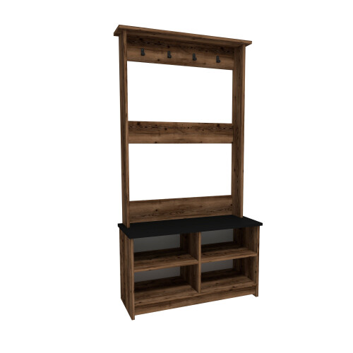 ( Light Walnut - Black) Amelia Hallway Coat Rack with Shelves