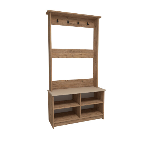 ( Atlantic Pine - Beige) Amelia Hallway Coat Rack with Shelves