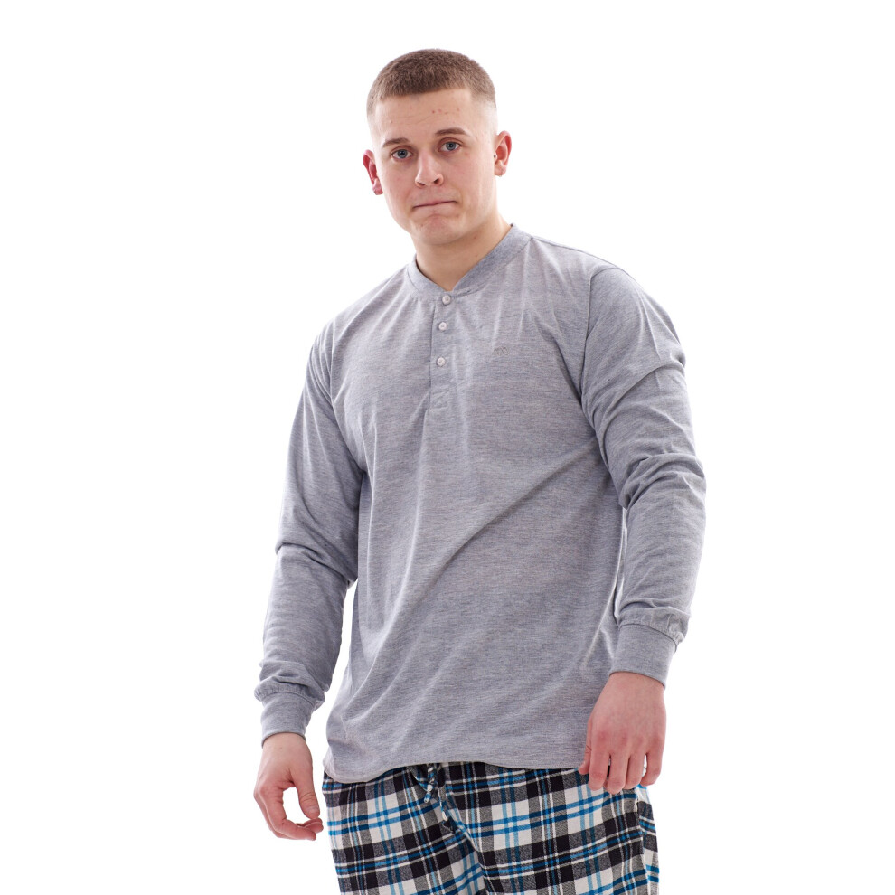 (Grey, M) Malay Mens Casual Shirts Jersey Cotton Henley Long Sleeve ribbed cuff Tops T-shirts