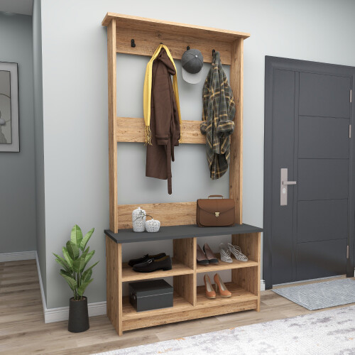 ( Atlantic Pine - Anthracite) Amelia Hallway Coat Rack with Shelves 2