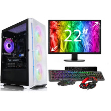 (WHITE LUNA, .) Gaming PC Bundle Intel Core i7 GTX1650 4Gb Graphic 16GB 128GB SSD+1TB 22" Monitor